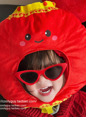 中国风新年红色灯笼头套帽子可爱搞怪儿童拍照头饰表演服饰道具潮