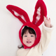 喜庆红色兔子耳朵头套帽子儿童亲子成人可爱搞怪摄影写真拍照道具