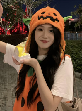 稀奇古怪可爱搞怪南瓜头套拍照女