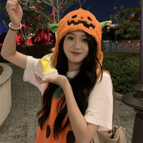稀奇古怪可爱搞怪南瓜头套拍照女