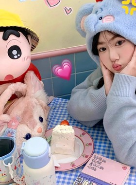 卡通可爱蓝色小飞象毛绒头套帽子秋冬保暖防寒雷锋帽学生护耳帽子