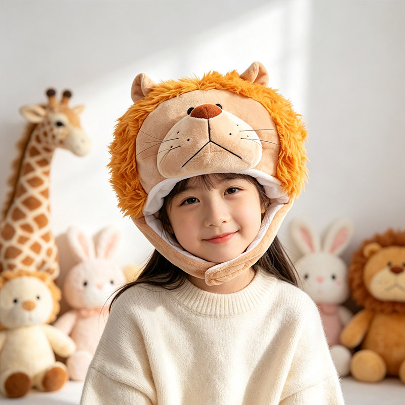 卡通幼儿园儿童狮子头套帽子毛绒动物头饰游乐园节目拍照表演道具