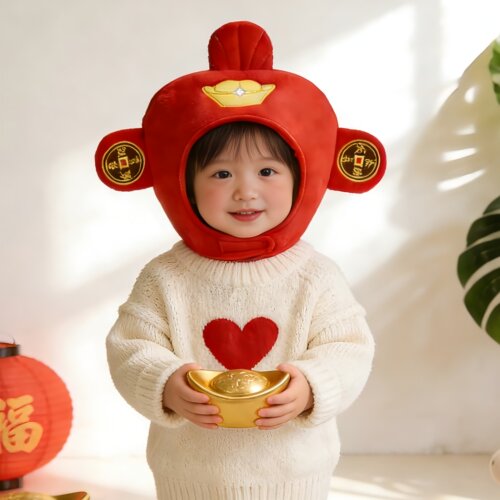 可爱搞怪新年财神帽子头套拍照萌
