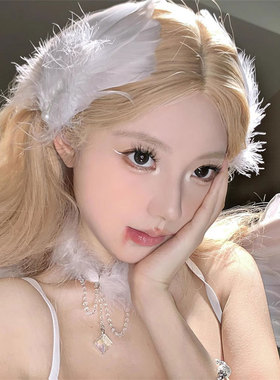 超仙白色羽毛珍珠发夹白天鹅侧边夹子万圣节cos天使发饰纯欲拍照