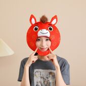 可爱马年发财头套帽子红色新年头饰成人儿童喜庆活动拍照表演道具