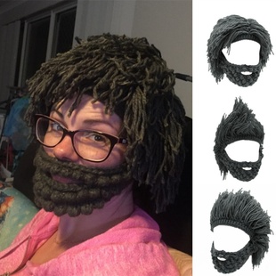 创意搞怪假发大胡子帽子手工编织毛线流浪汉发型雷鬼脏辫假发帽子