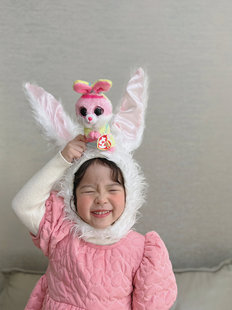 可爱少女心毛绒兔子长耳朵头套帽子头饰儿童宝宝摄影拍照表演道具