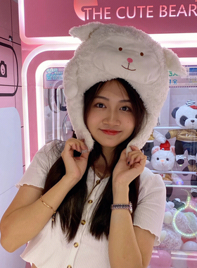 日系可爱小绵羊头套白色羊羔帽子搞怪头饰女创意生日派对拍照道具