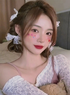 日系白色蕾丝发夹蝴蝶结侧边夹子头饰边夹甜美超仙气对夹可爱发卡