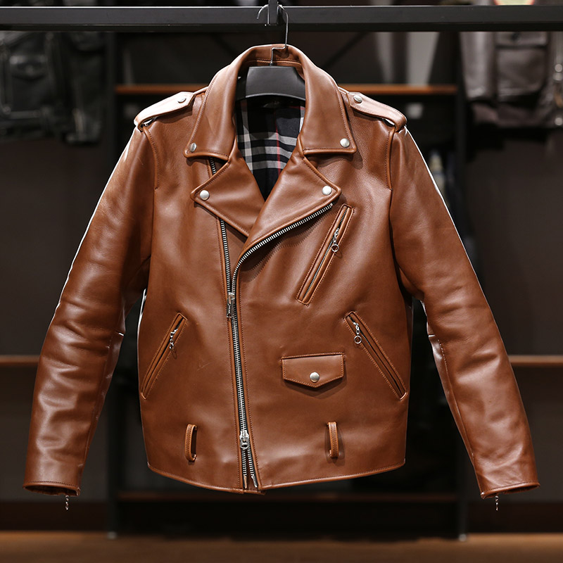 HARLEYANGEL真皮皮衣翻领斜拉链