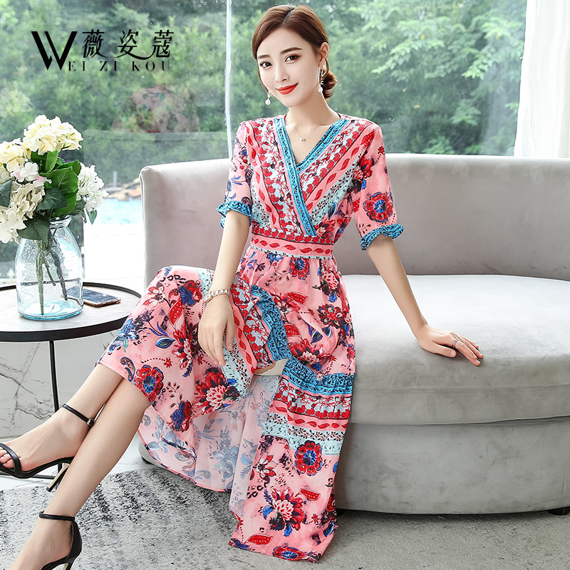12月02日最新优惠碎花雪纺连衣裙2019新款夏仙女长裙收腰显瘦显高法式超仙气质甜美