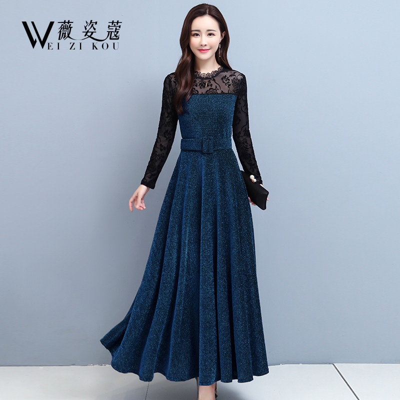 高端名媛长袖连衣裙春秋2020年新款女装收腰显瘦长款气质秋冬裙子