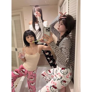 可爱凯蒂猫法兰绒睡裤女冬季加厚保暖家居休闲长裤可外穿遛弯裤子