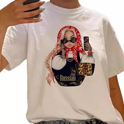 欧美风新款时尚休闲宽松印花短袖棉T恤上衣 Printed T-shirt top