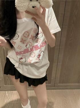 HelloKitty凯蒂猫短袖t恤女2025新款夏季纯棉设计感小众半袖上衣