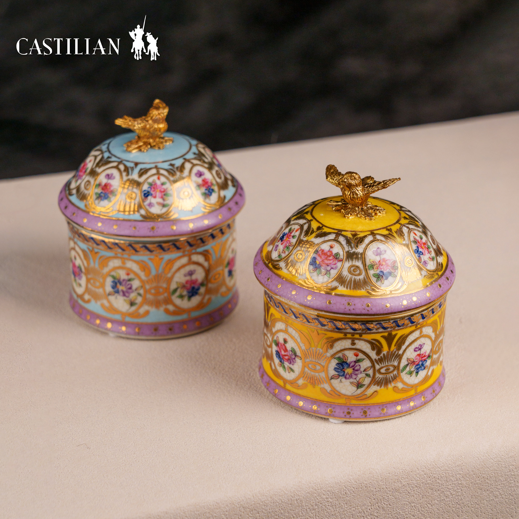 瓷器铜配瓷青花瓷零食罐美式欧式摆件样板房糖果盒套装组合C6555,家居饰品,储物罐,淘宝优惠券,粉丝福利购,淘宝优惠卷