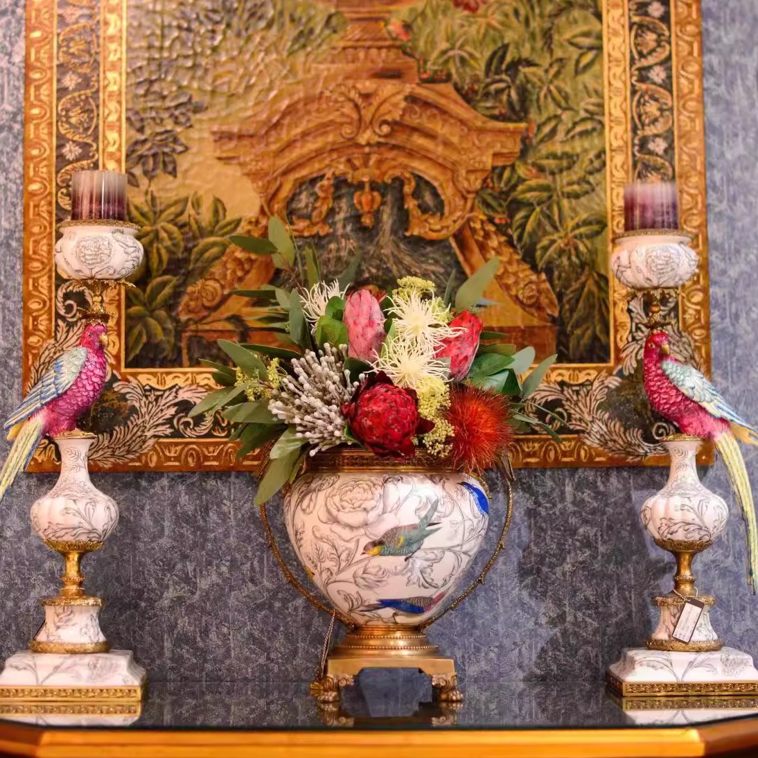 卡斯特兰欧式美式铜配瓷玄关摆件