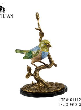 北欧美式法式桌面铜配瓷鸟摆件