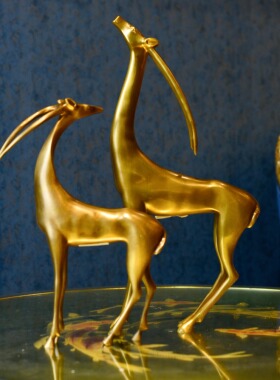 全铜羚羊饰品三阳开泰生肖羊摆件酒柜乔迁新居一对羊吉祥物C11034