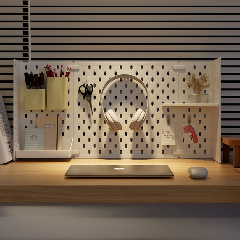洞洞板置物架桌面收纳架隔板办公室工位挂板免打孔立式整理展示架