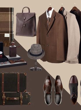 【复古衣帽间组合】样板房轻奢男士西装外套皮鞋摆件全屋衣柜软装
