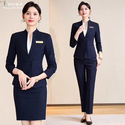 西装长袖西装套装女v领工作服