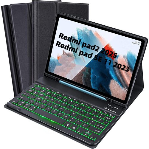 适用2025红米pad2蓝牙键盘保护套Redmi pad se11七彩背光可拆卸
