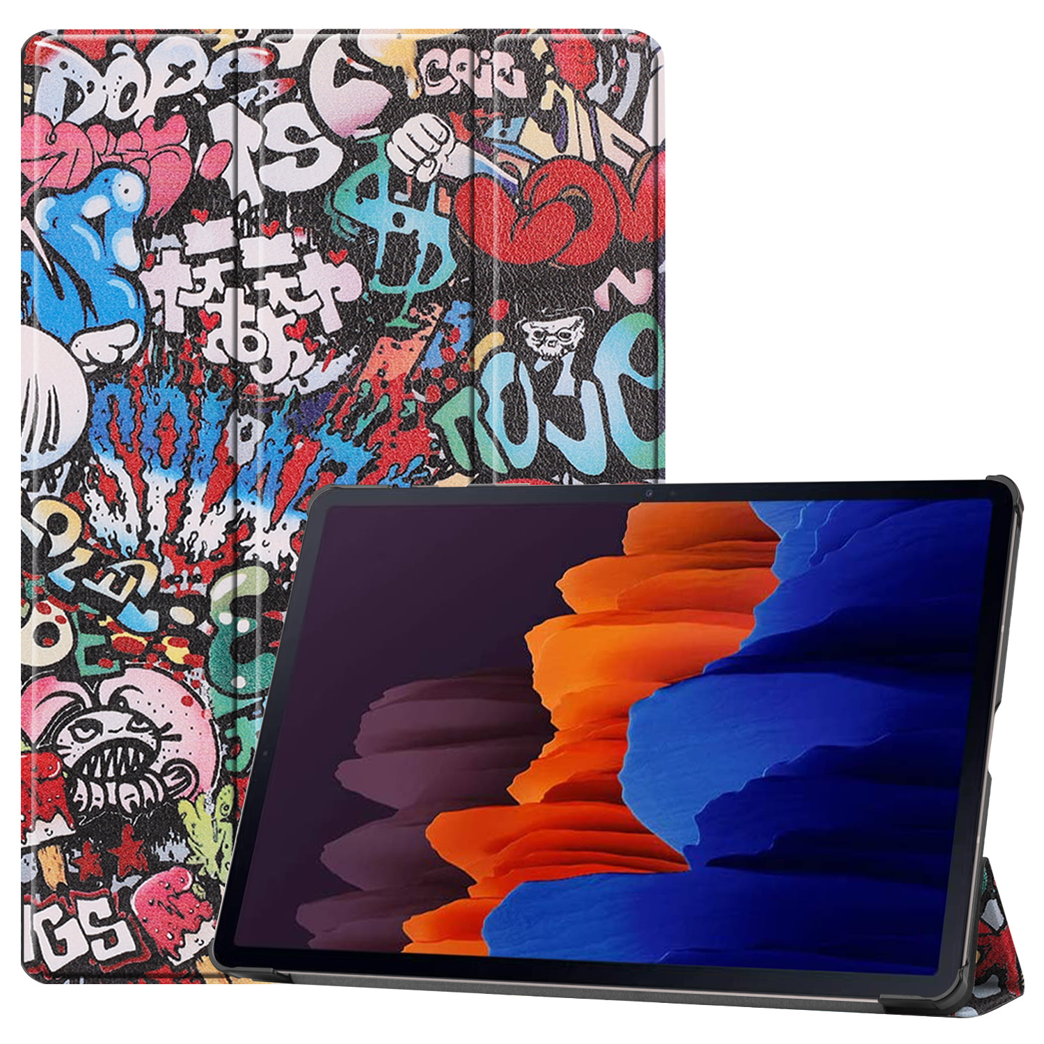 适用三星TAB S7plus T970/T975/T976三折平板支架套保护套S7+皮套