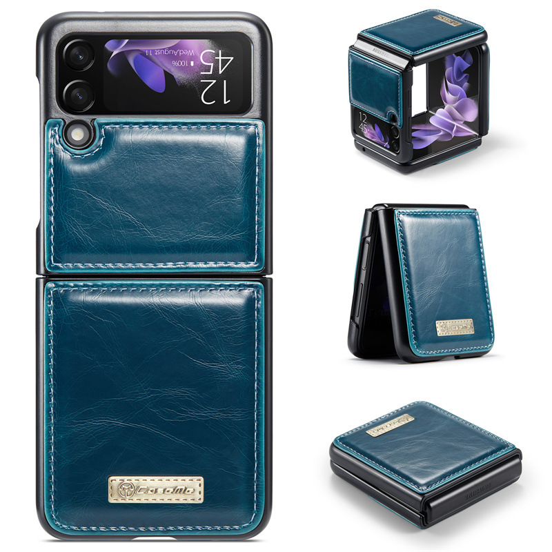 适用三星折叠屏Z Fold3复古疯马纹翻盖插卡支架手机套Z Flip3皮套