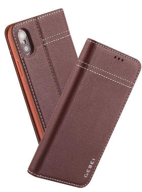 适用iphone X战舰头层真皮翻盖插卡商务皮套 简约iphone8手机套