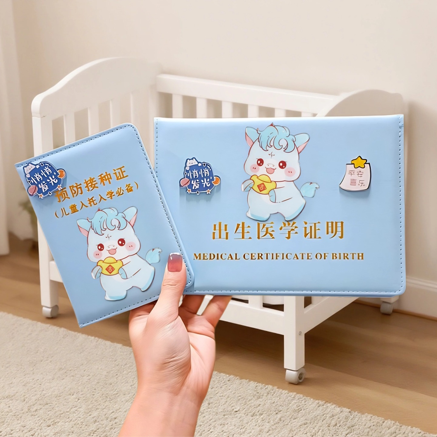 2026年可爱马宝宝医学出生证明保护套儿童疫苗本预防接种证收纳套