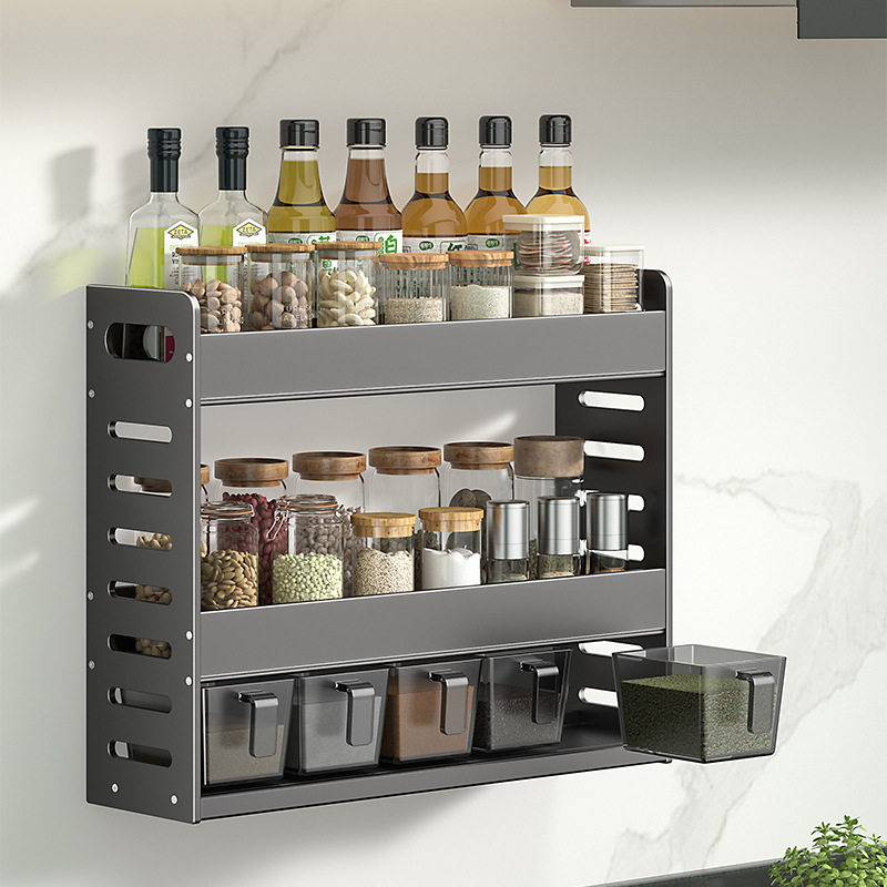 调料收纳盒厨房壁挂式多功能架调味品置物柜油盐酱醋调料罐免打孔