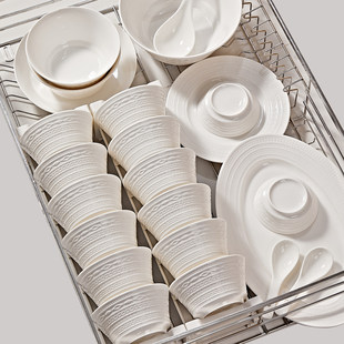 2026年新款碗家用高颜值法式浮雕纯白景德镇陶瓷碗碟碗盘餐具套装