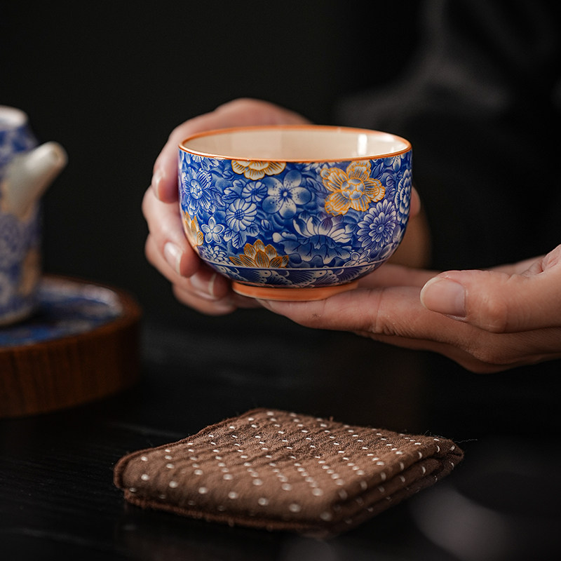 大号草木灰陶瓷主人杯单杯羊脂玉白瓷茶具青花品茗杯家用茶杯定制