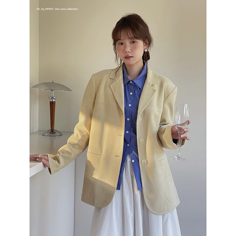 【】法式复古仿麂皮绒翻领西装外套女秋季新款新款西服w709b