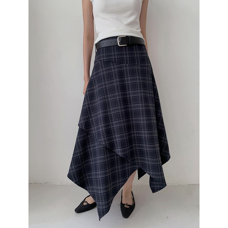 【】法式复古不规则格纹半身裙女装冬季高腰通勤中长裙w442c