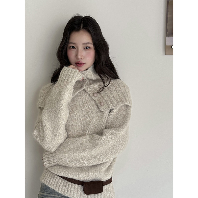 【塞纳黄昏两穿】假两件高领披肩毛衣女冬季新款针织衫n804c