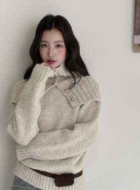 【塞纳黄昏两穿】假两件高领披肩毛衣女冬季新款针织衫n804c