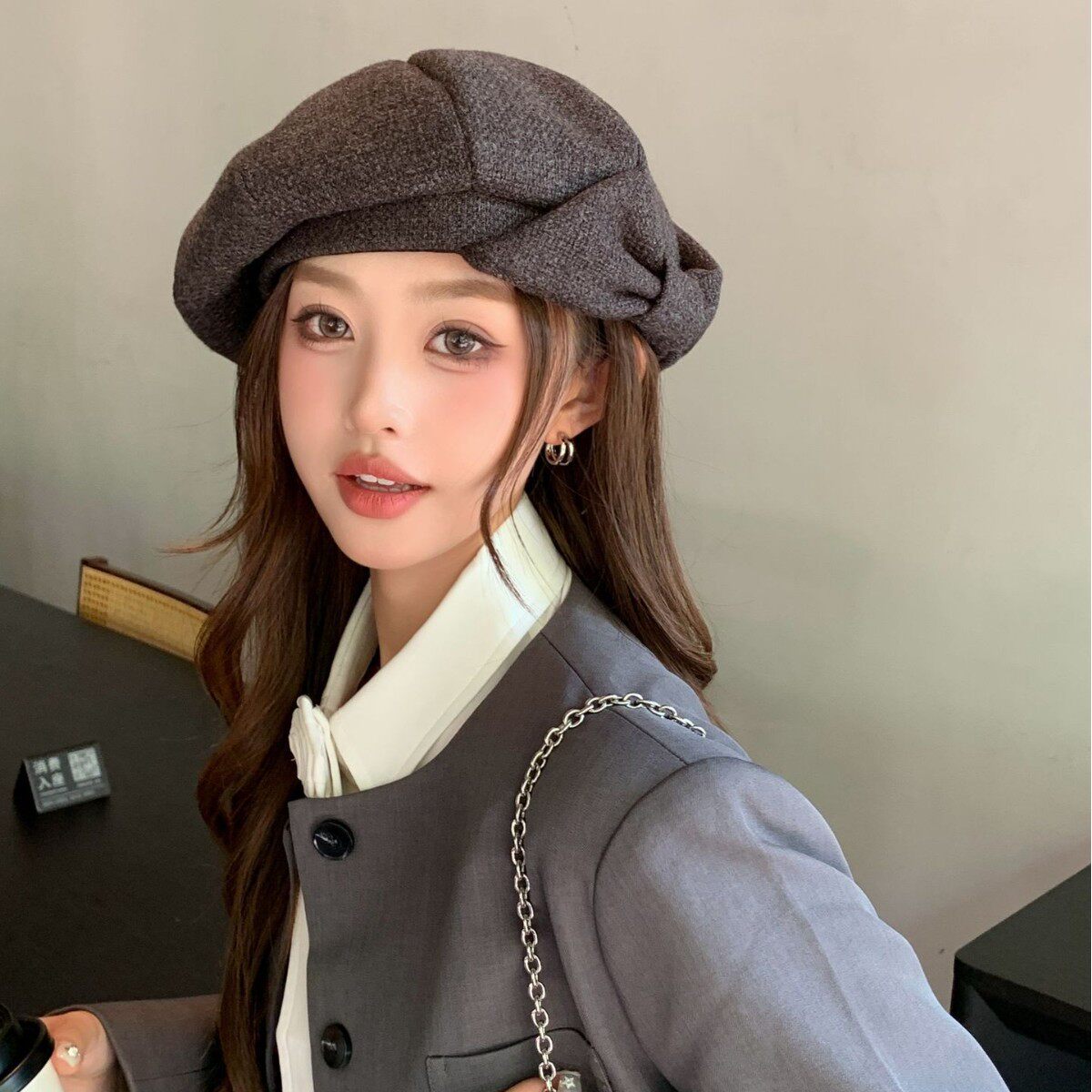 日系蝴蝶结贝雷帽女秋季显脸小气帽子