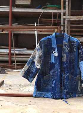 靛DIAN 植物染色拼布羽织 蓝染BORO极度褴褛道袍男士女士外套日式
