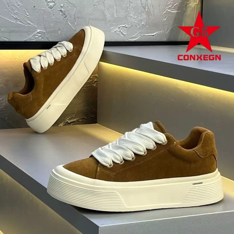 G5 CONXEGN男女同款翻毛皮低帮板鞋厚底增高百搭休闲鞋