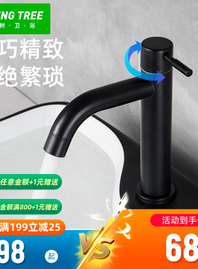 卫生间台上盆黑色全铜龙头面盆洗手盆水龙头单冷台盆洗脸盆家用