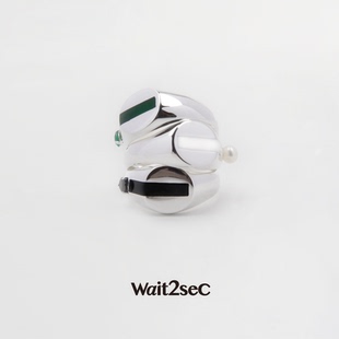 新品 Wait2seC朝露系列湖心 銀鍍金綠黑白珍珠琺瑯寶石鑲嵌戒指