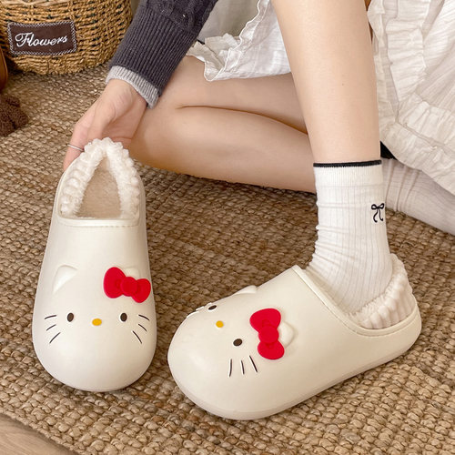HelloKitty猫棉拖鞋女款秋冬季外穿防滑防水eva室内家居保暖棉鞋