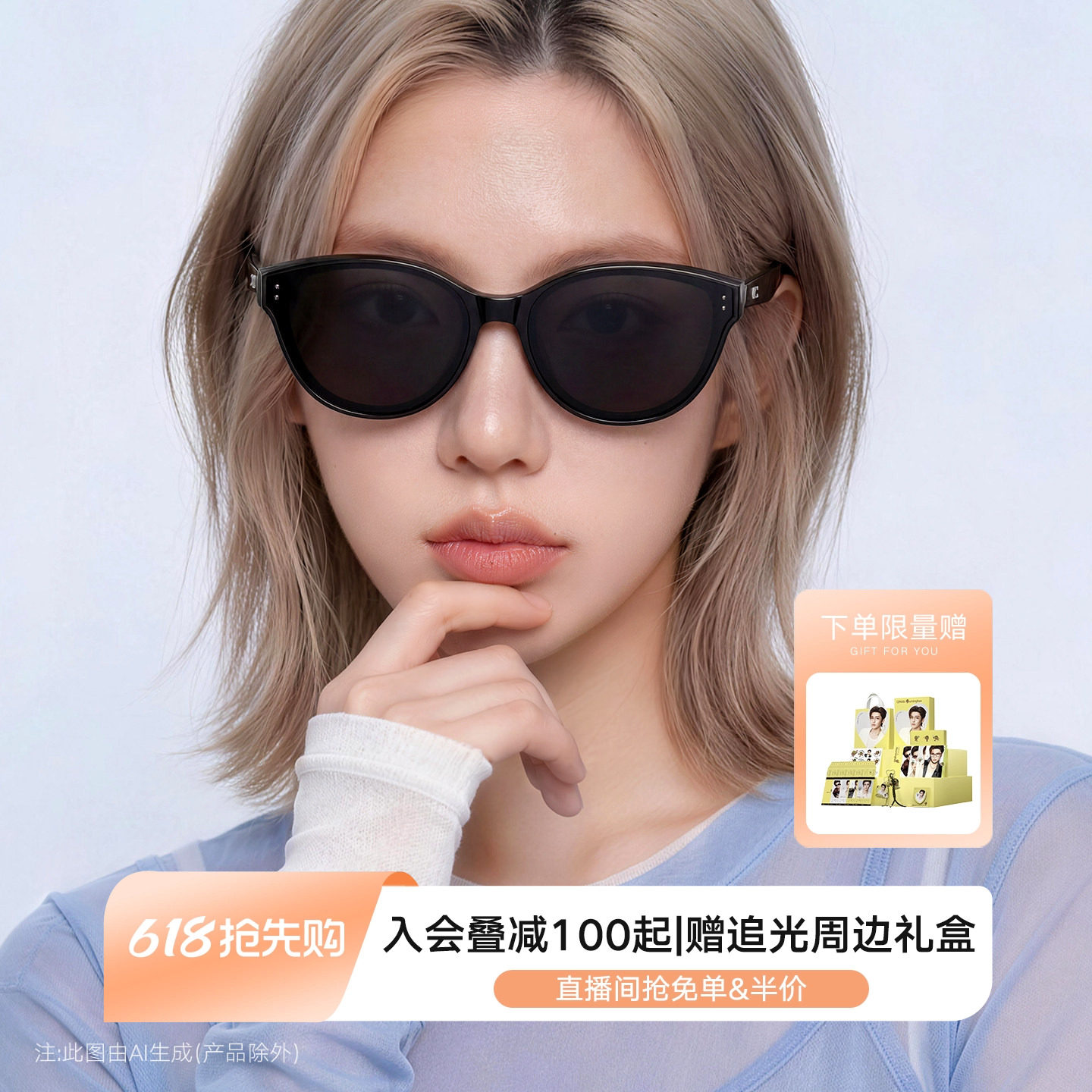 【侯明昊同款】QINA亓那猫眼墨镜女26新款近视太阳镜防晒QN3025
