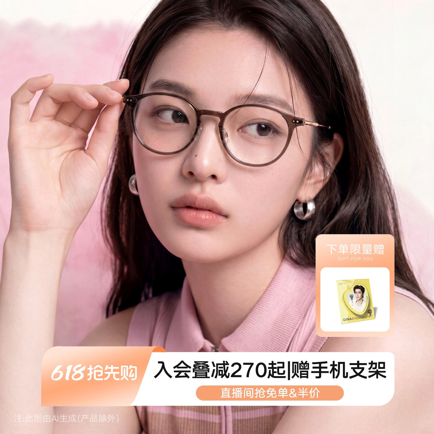QINA亓那2026年新款素颜黑框玳瑁圆框近视眼镜女潮流镜框男QJ5213
