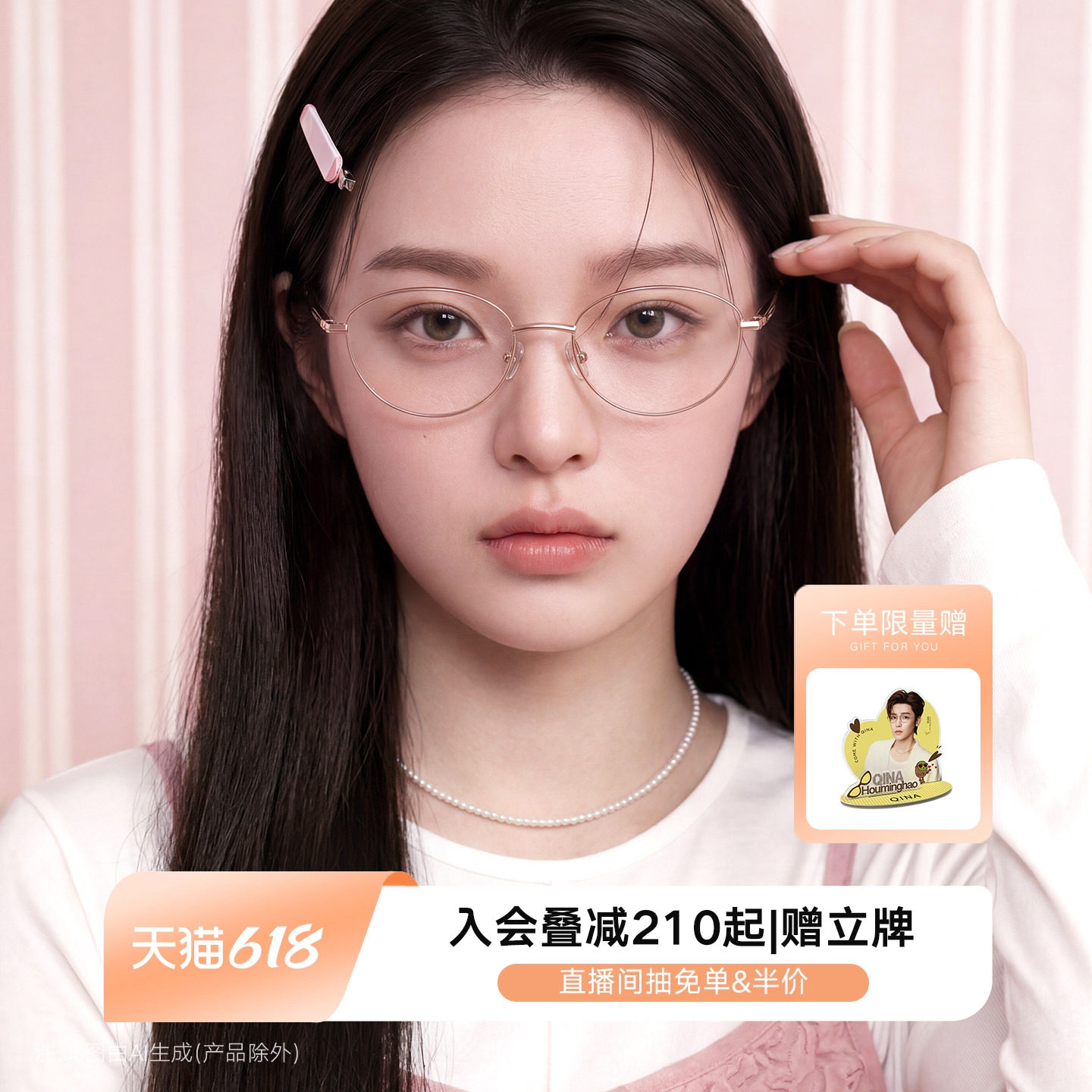 QINA亓那2026年新款素颜书呆子椭圆框金属框近视眼镜女男QJ7356