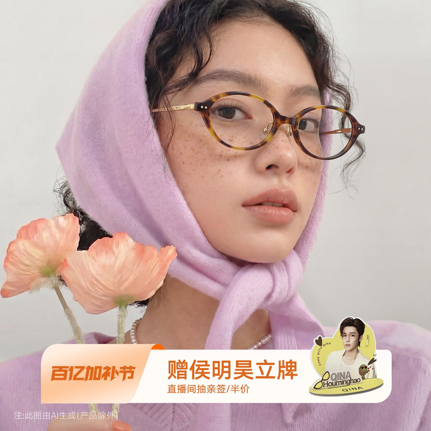 QINA亓那2026年新款素颜书呆子椭圆框玳瑁色近视眼镜女男QJ5215