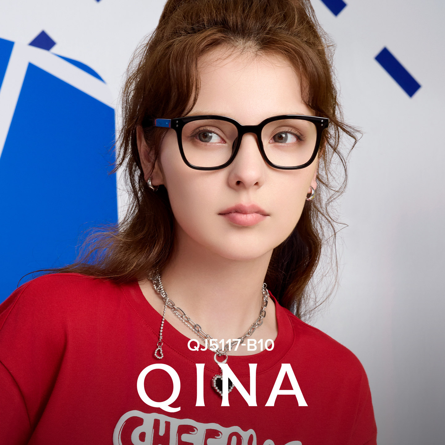 QINA亓那经典素颜黑框眼镜方圆框可配防蓝光近视镜男女QJ5117