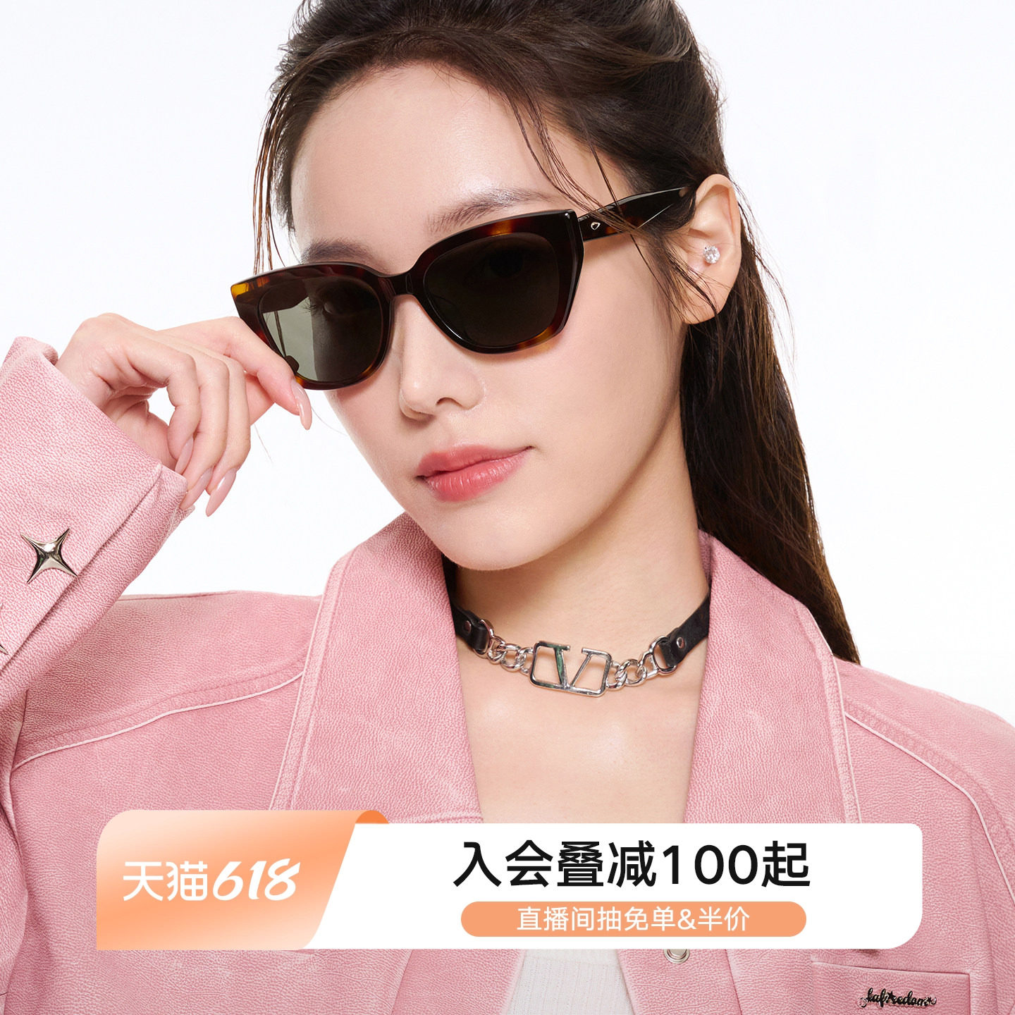 【侯明昊推荐】QINA亓那蝶形大框墨镜女猫眼偏光防晒太阳镜QN3016